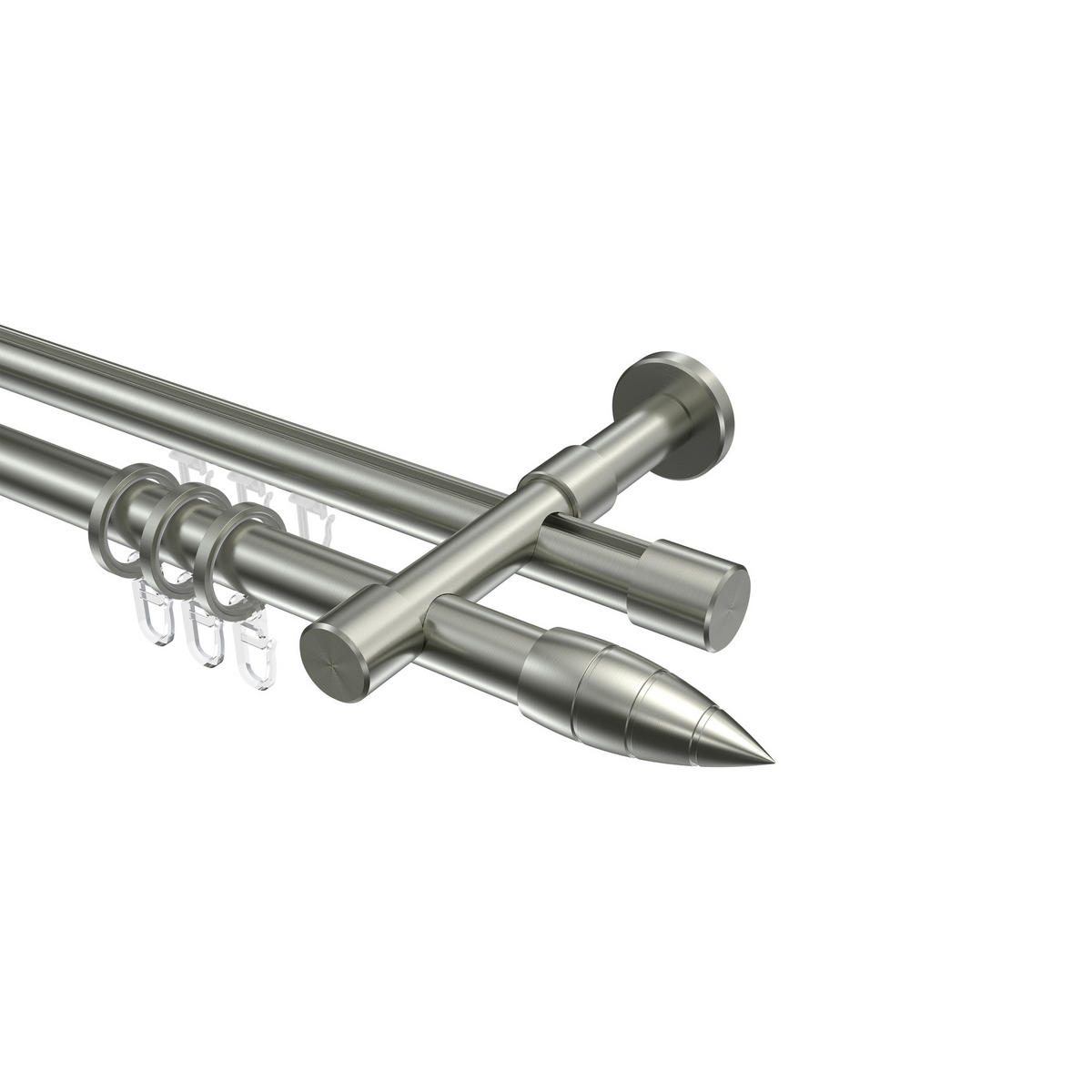 RUNDROHR-INNENLAUF-GARDINENSTANGEN-SET Prestige Samanto 260 cm (geteilt in 2 x 130 cm), 2-läufig, 20 mm Ø Edelstahl-Optik - Edelstahlfarben, Metall (260cm) - INTERDECO