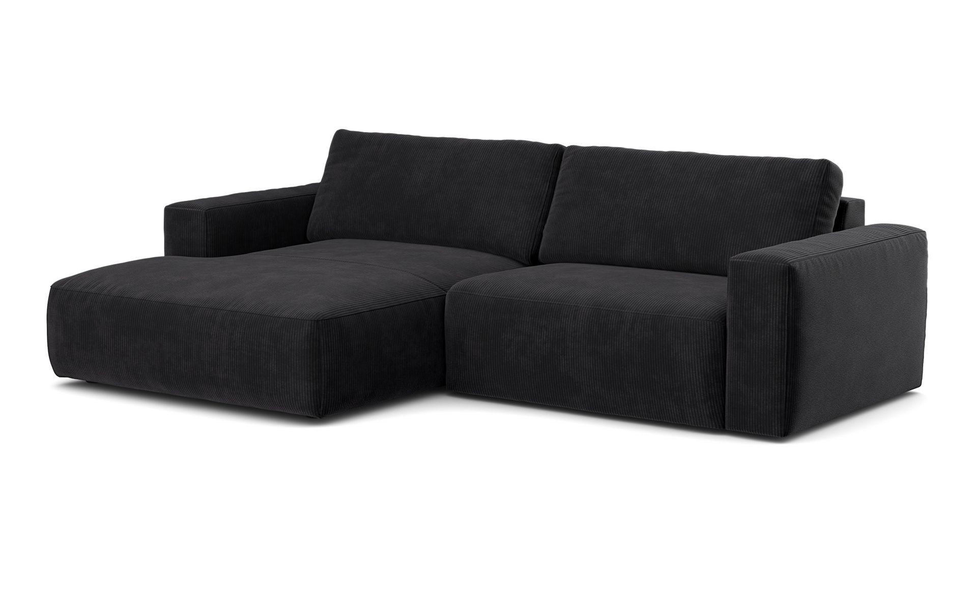 ECKSOFA mit Cord-Stoff - Anthrazit/Schwarz, Holz/Kunststoff (288/175cm) - Cotta