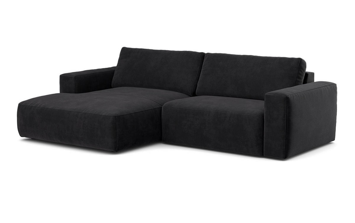 ECKSOFA mit Cord-Stoff - Anthrazit/Schwarz, Holz/Kunststoff (288/175cm) - Cotta