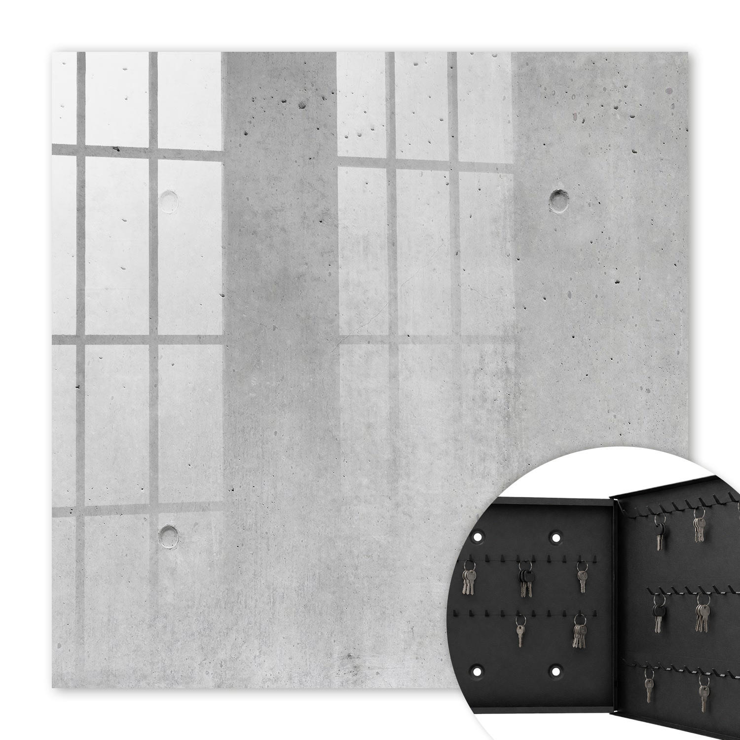 SCHLÜSSELBOX Schwarz 30x30 cm- Türöffnung nach rechts - Rohbeton - Grau, Metall (30/30/5cm) - TULUP