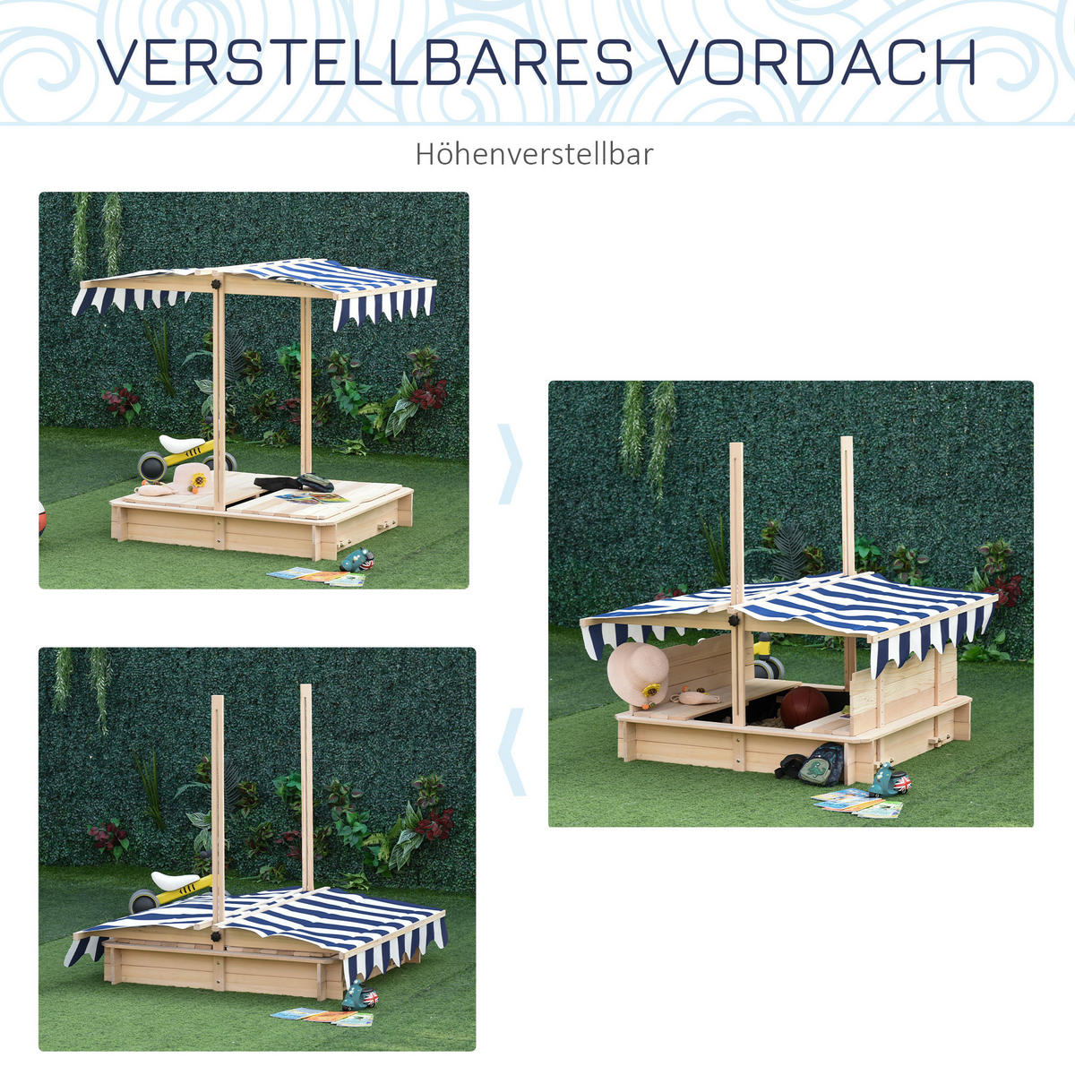 SANDKASTEN, Natur+Blau+Weiß, Tannenholz, Polyester-Stoff - Naturfarben, Holz (106/106/115cm) - Outsunny