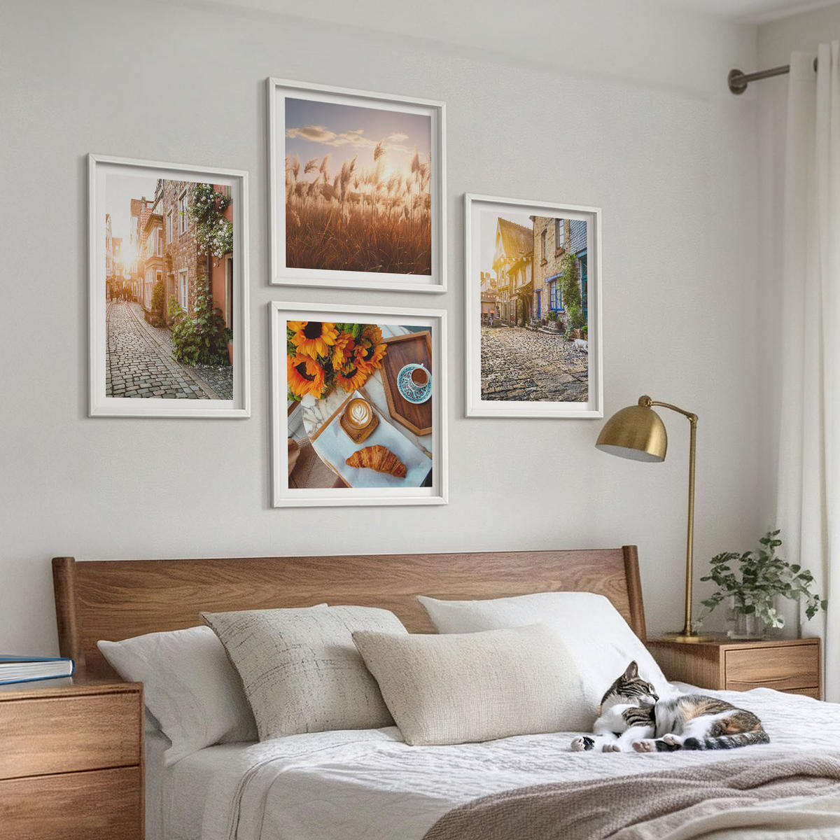 BILDER SET 4er Set - 50x50 cm & 40x60 cm Weißer Rahmen - Charmante Straßen mit Kaffee - Weiß, Kunststoff (50/50cm) - TULUP