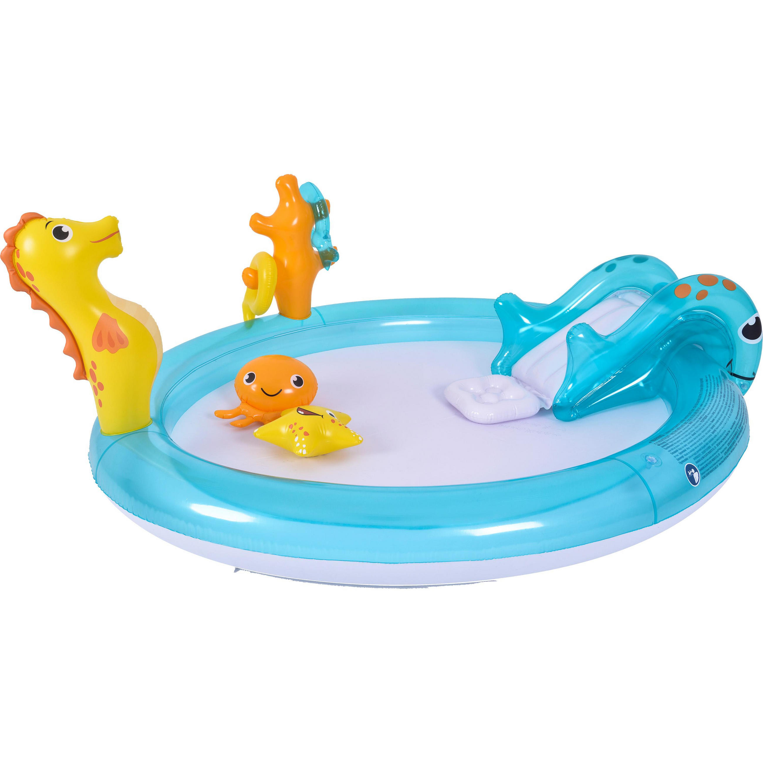 SUNCLUB Planschbecken Erlebnispool "Seepferdchen" 200x152x40 cm, mit Wassersprüher und Rutsche - Blau, Kunststoff (200/152cm) - Avenli