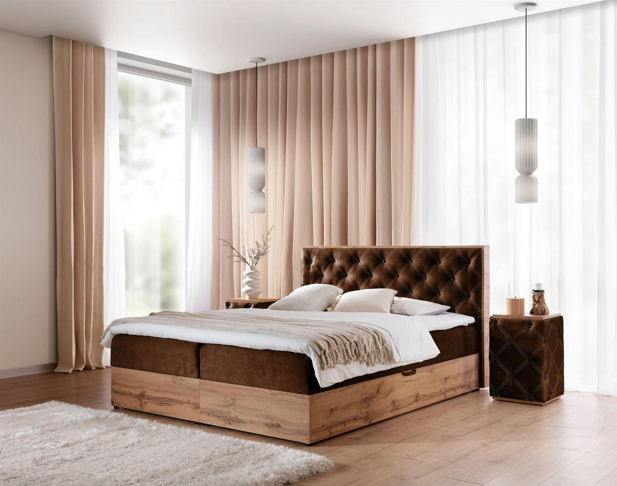 BOXBETT Maximo In überlänge - Dunkelbraun, Holzwerkstoff/Textil (200/220cm) - Fun Möbel