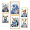 POSTER Set Mit 6 Tiere In Winterkleidung A3 & A4 Rahmen Aus Hellem Holz - Beige, Papier (29/3cm) - Nacnic