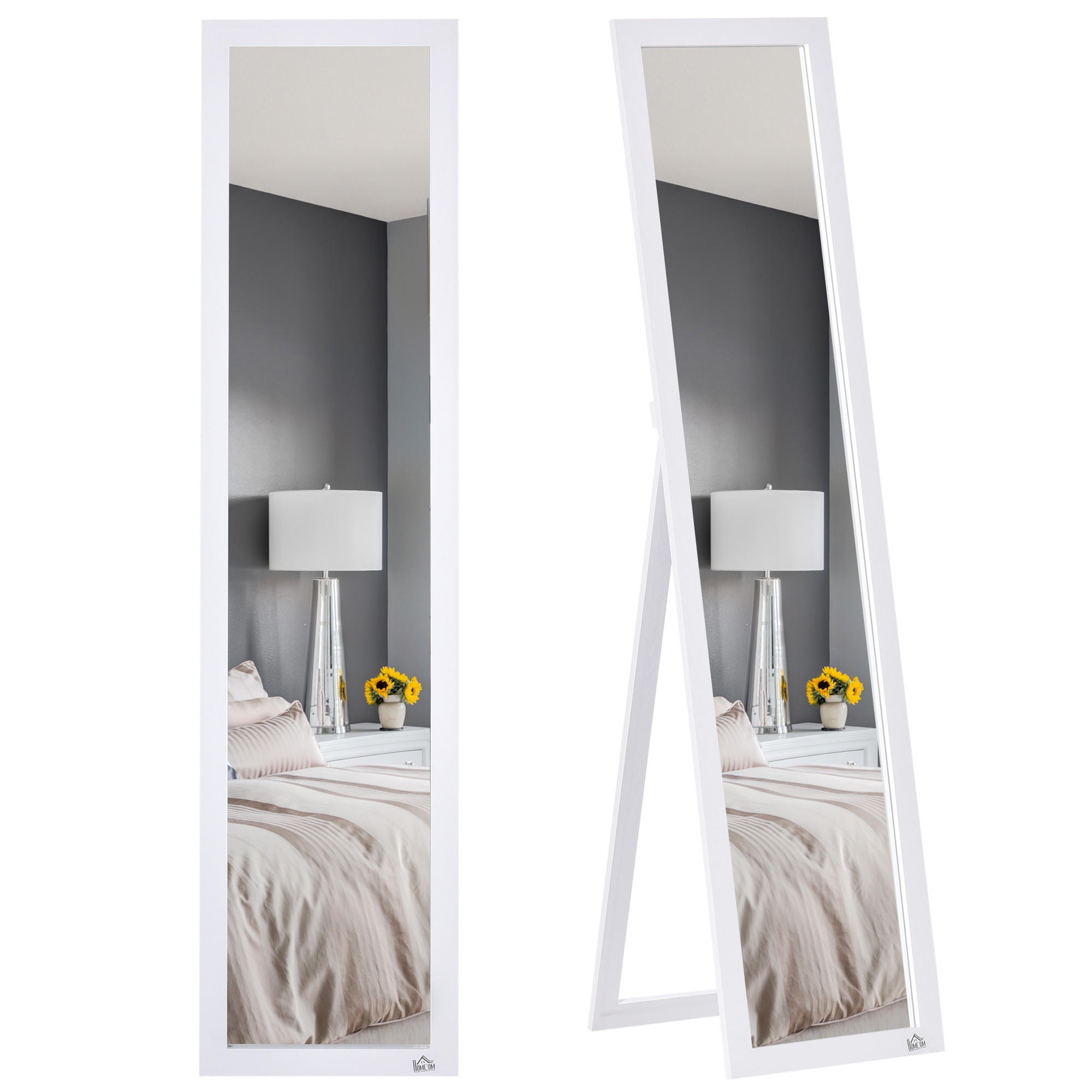 GANZKÖRPERSPIEGEL, 154 x 37 cm Wandspiegel mit Ständer, Weiß - Weiß, Holzwerkstoff (37/154/37cm) - HOMCOM