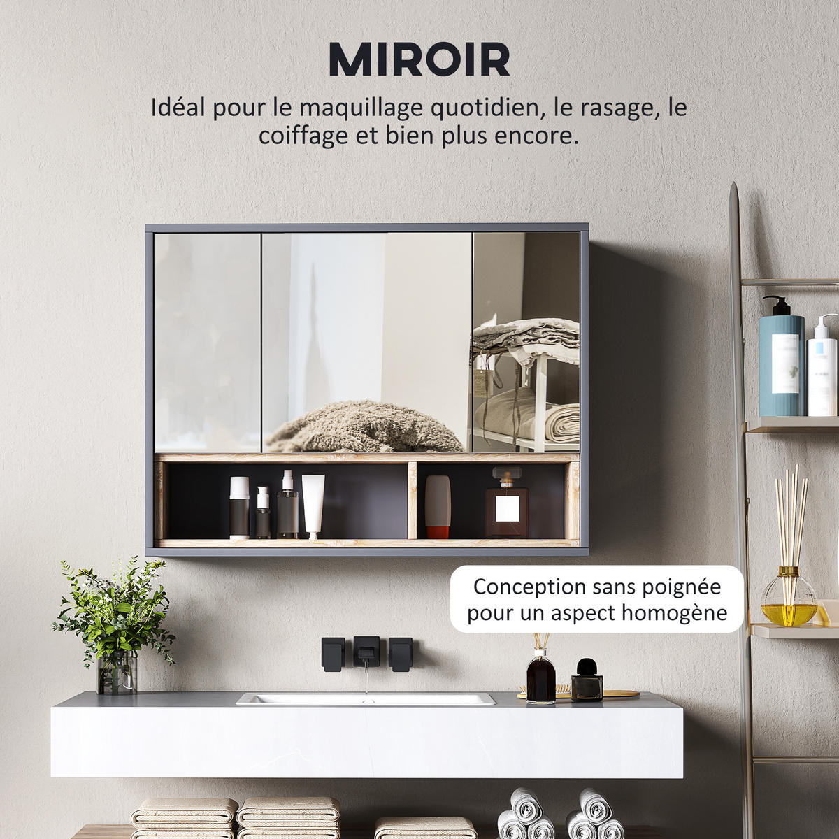 SPIEGELSCHRANK Grau 80/20/60 cm - Grau, Holzwerkstoff (80/60/20cm) - PANGIVO