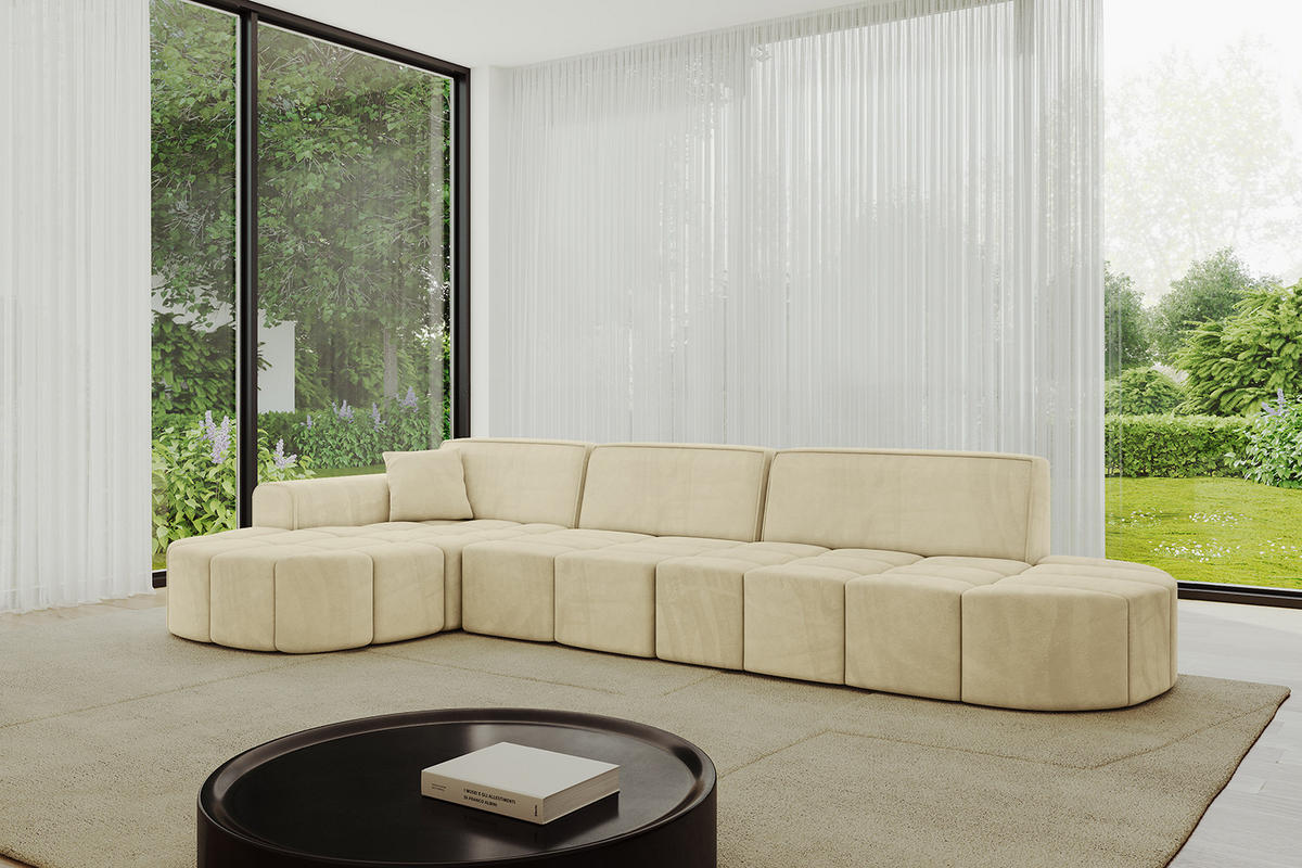 ECKSOFA Ottomane Links LIVO-L2 - 337x173x79,5 cm Beige - Beige, Holzwerkstoff/Textil (337/173cm) - ALTDECOR