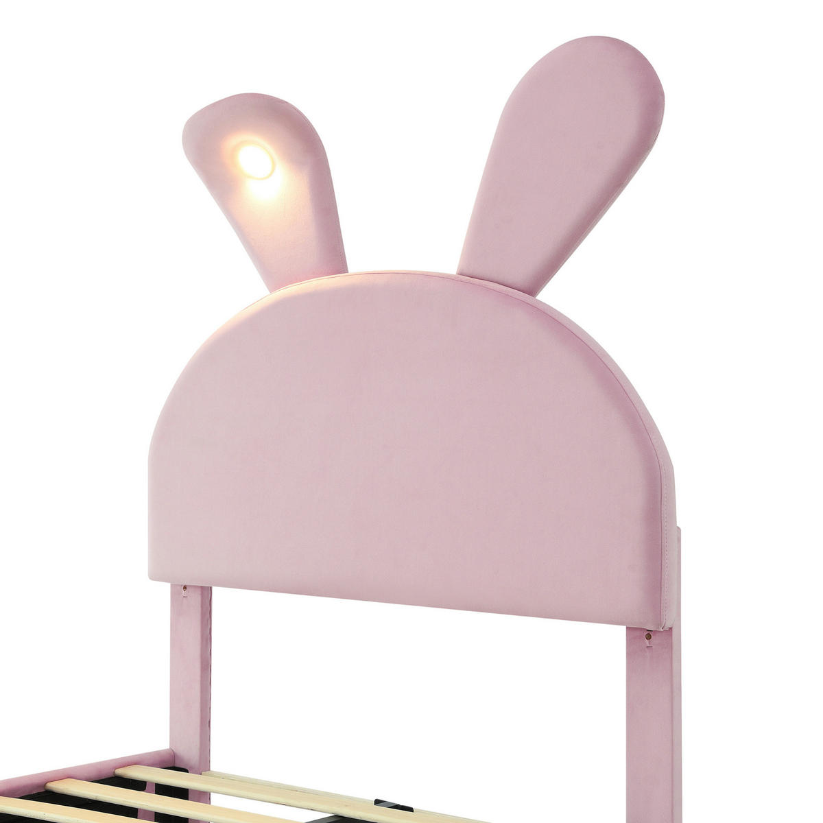 POLSTERBETT 90/200 cm aus Samt mit LED-Hasenohren und 2 Aufbewahrungshockern Rosa - Rosa, Textil (90/200cm) - Modenvie