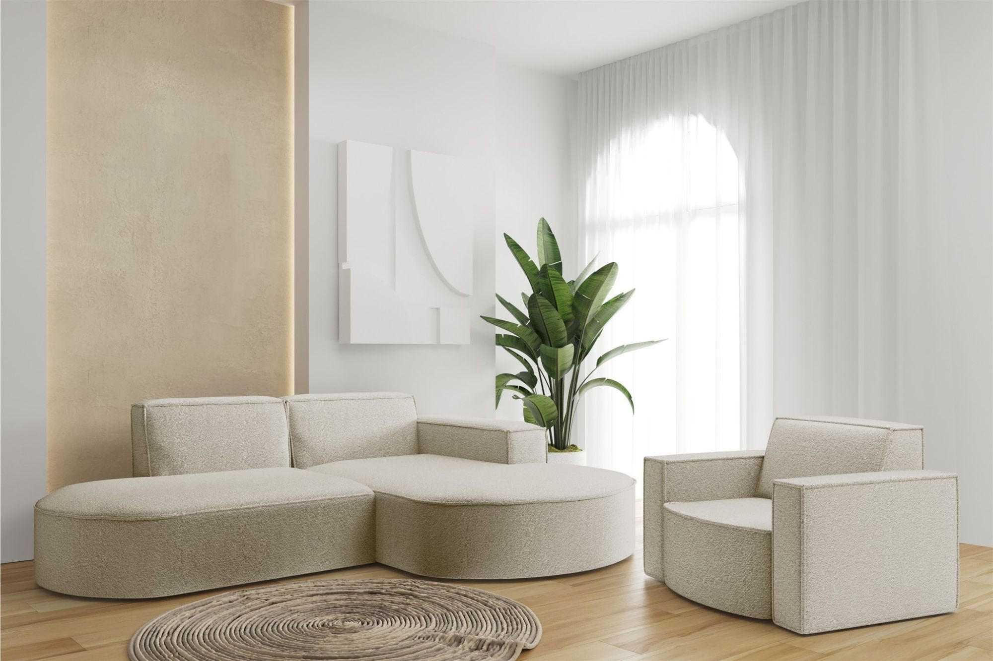 SOFASET Palma Ecksofa Sessel Ascot - Champagner, Holzwerkstoff/Textil (236/78/165cm) - Fun Möbel