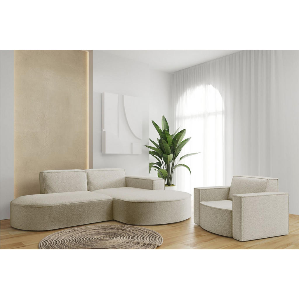 Thumbnail - Fun Möbel Sofaset, Champagner, Textil, Ottomane rechts, 236x78x165 cm, Wohnzimmer, Sofas & Couches, Sitzgarnituren