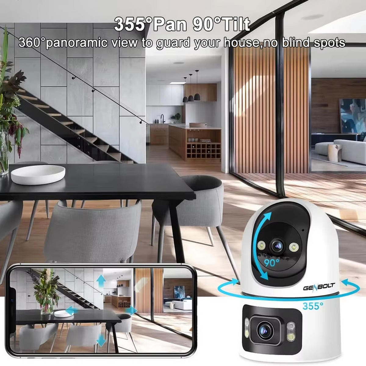 BABYPHONE Dual Lens WiFi Kamera 360° 2.4G 5G Bewegungserkennung Cruise - Weiß, Kunststoff - Kaket