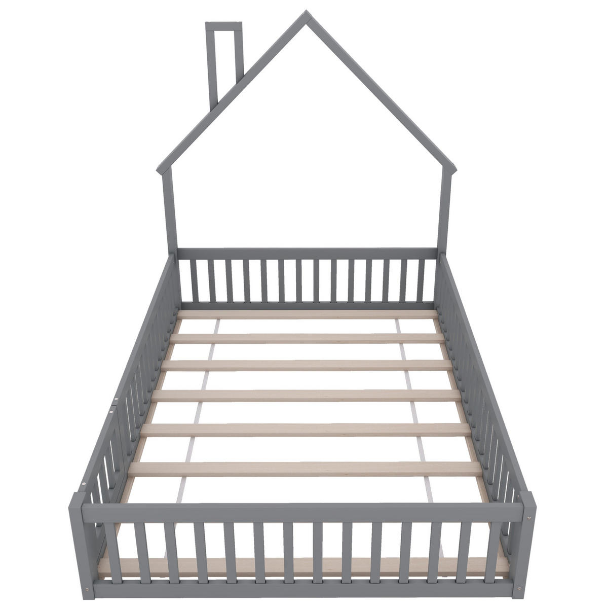KINDERBETT 140/190 cm in Grau mit Schornsteinform und Sicherheitsgitter - Grau, Holzwerkstoff (140/190cm) - BEAOK
