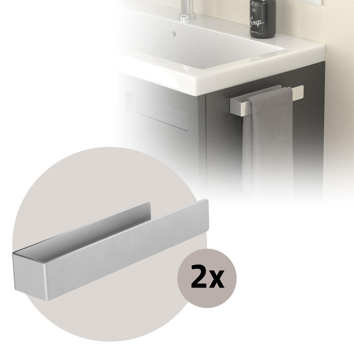 HANDTUCHHALTER ohne Bohren Silber 2er Set - Silberfarben, Metall (4.5/3.5/22cm) - ML-DESIGN