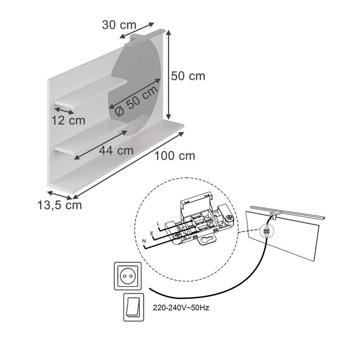 BADSPIEGELSCHRANK Avena Weiß 100 x 50 cm mit 3 offenen Fächern - Weiß, Holzwerkstoff (100/50/13.5cm) - Vicco
