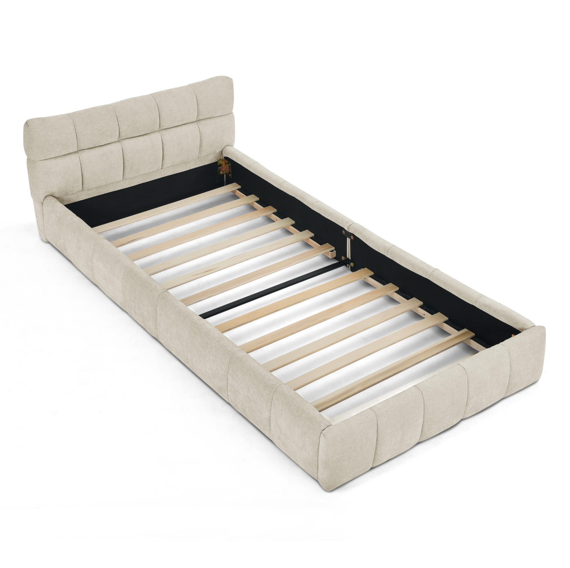 KINDERBETT Polsterbett 90/200 cm aus Chenille mit quadratischem Steppdesign Beige - Beige, Kunststoff (90/200cm) - Modenvie