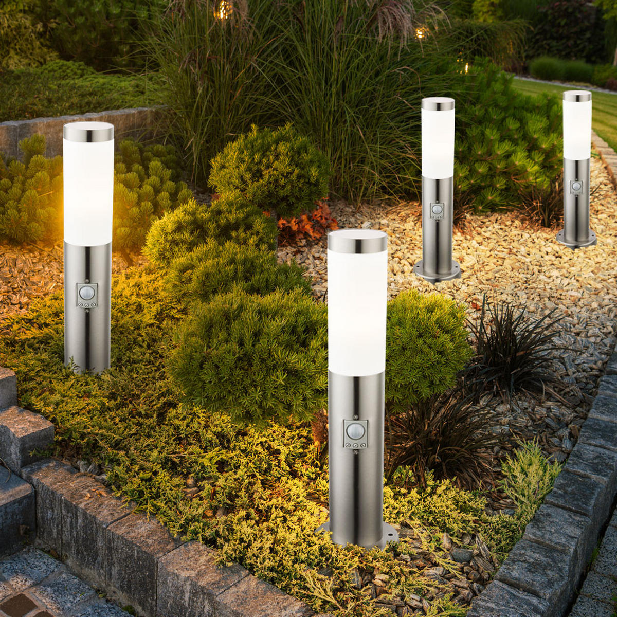LED AUSSENLEUCHTE Edelstahl Silber 2er Set - Silberfarben, Kunststoff (7.6/45/7.6cm)
