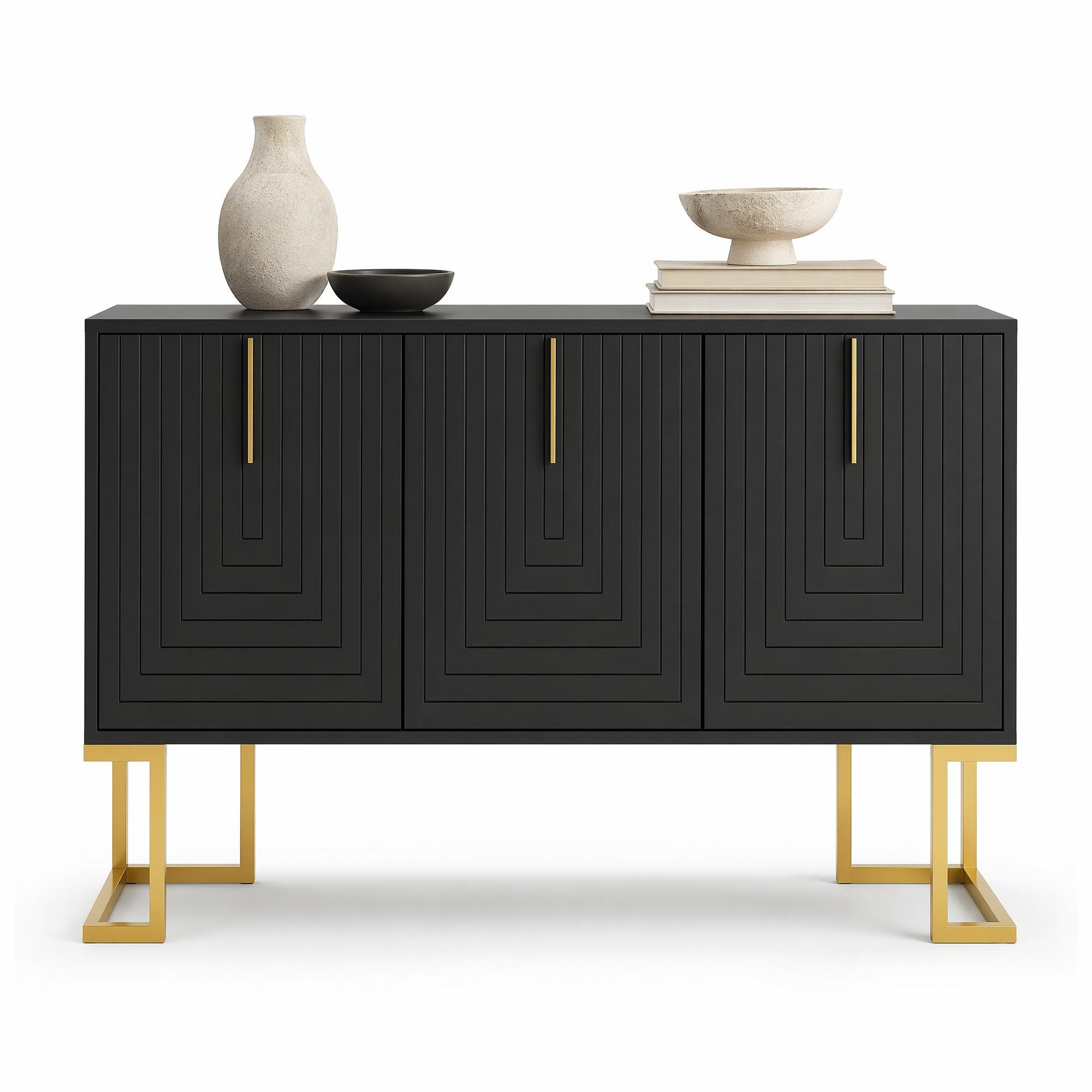 SIDEBOARD in Schwarz Anrichte mit 3 Türen und verstellbaren Regalen für Esszimmer und Küche, B138/T40/H80.5 cm - Goldfarben/Schwarz, Holzwerkstoff/Metall (138/80.5/40cm) - STILVORA