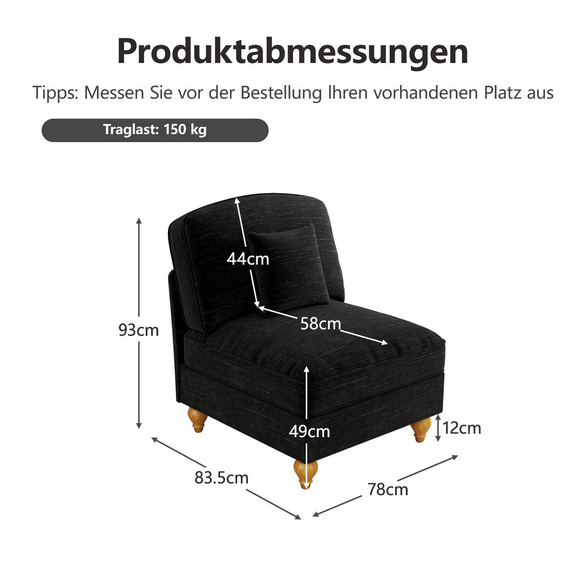 SESSEL DE-34420 mit Hocker Schwarz - Schwarz, Holzwerkstoff (83.5/93/78cm) - ComfortXL