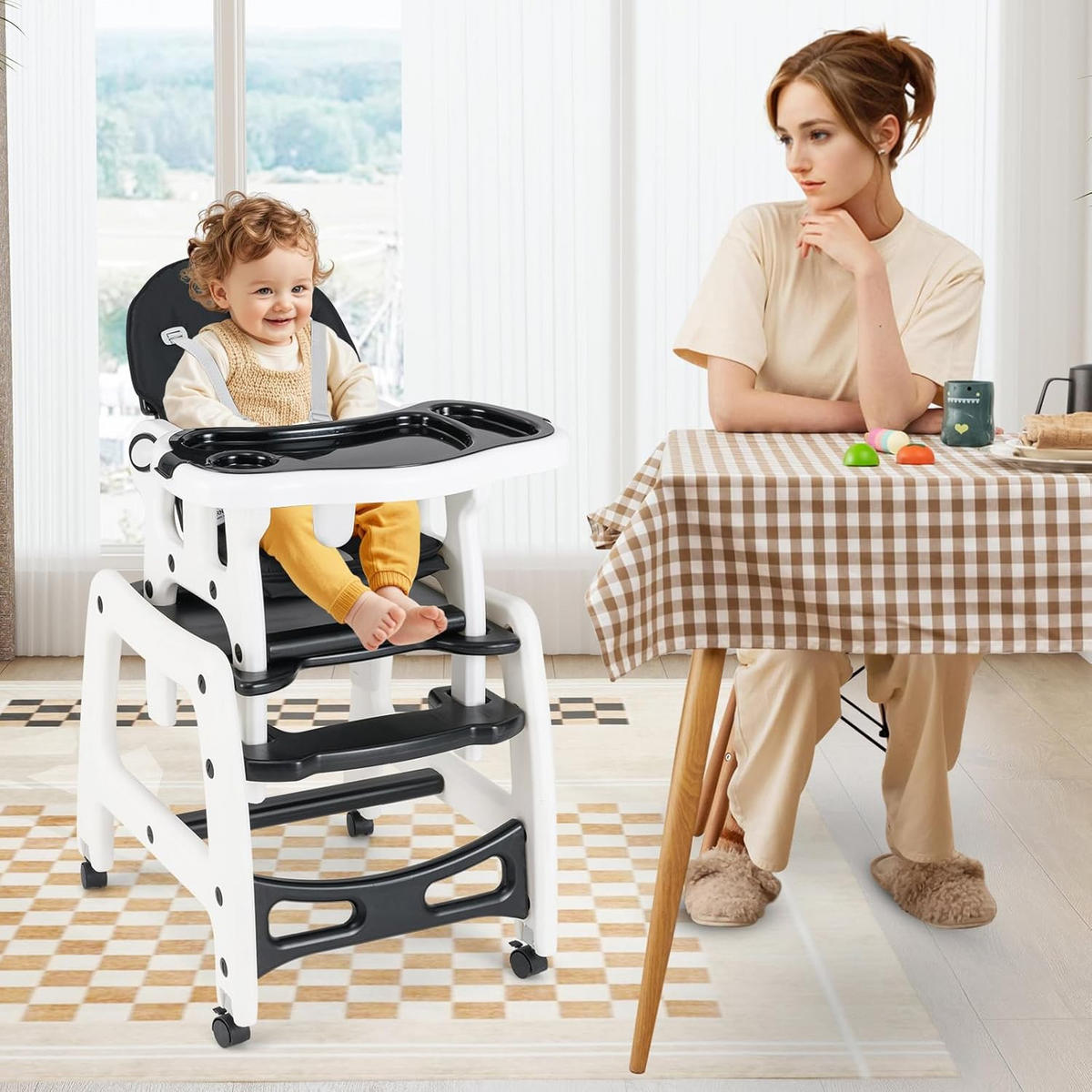 BABYHOCHSTUHL Schwarz - Schwarz, Kunststoff (51/104/62cm) - COSTWAY