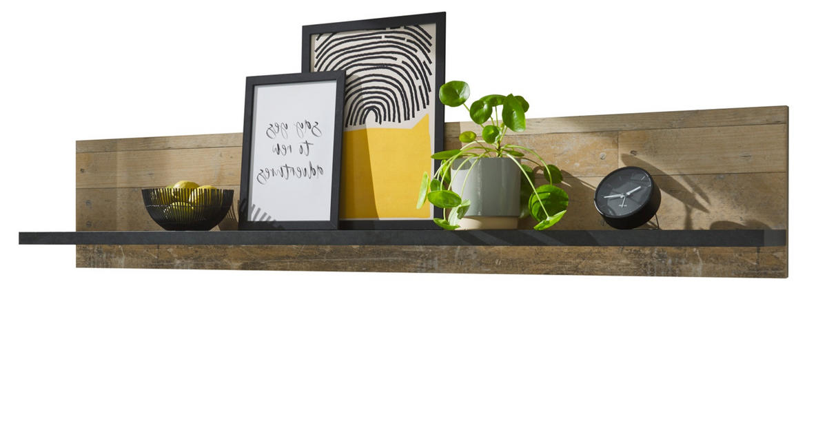 WANDREGAL Used Wood hell, anthrazit, Gewürzregal 160 cm - Anthrazit/Naturfarben, Holzwerkstoff/Metall (160/30/21cm) - Furn.Design