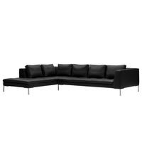 ECKSOFA mit Ottomane - Chromfarben/Schwarz, Leder/Metall (319/230cm) - home24