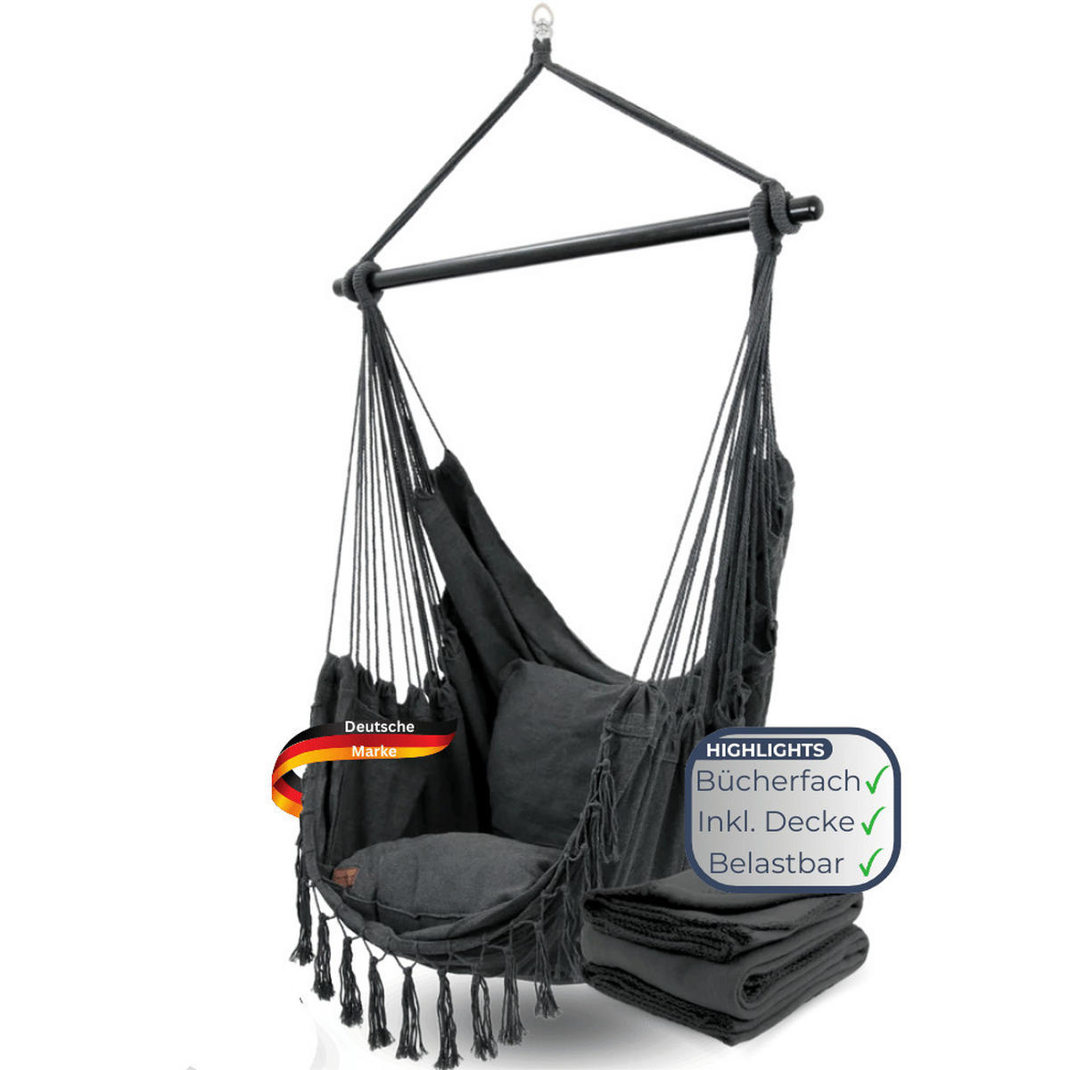 HÄNGESESSEL Indoor ohne Gestell MELA Anthrazit - Anthrazit, Textil (100/120/100cm) - DELUKE