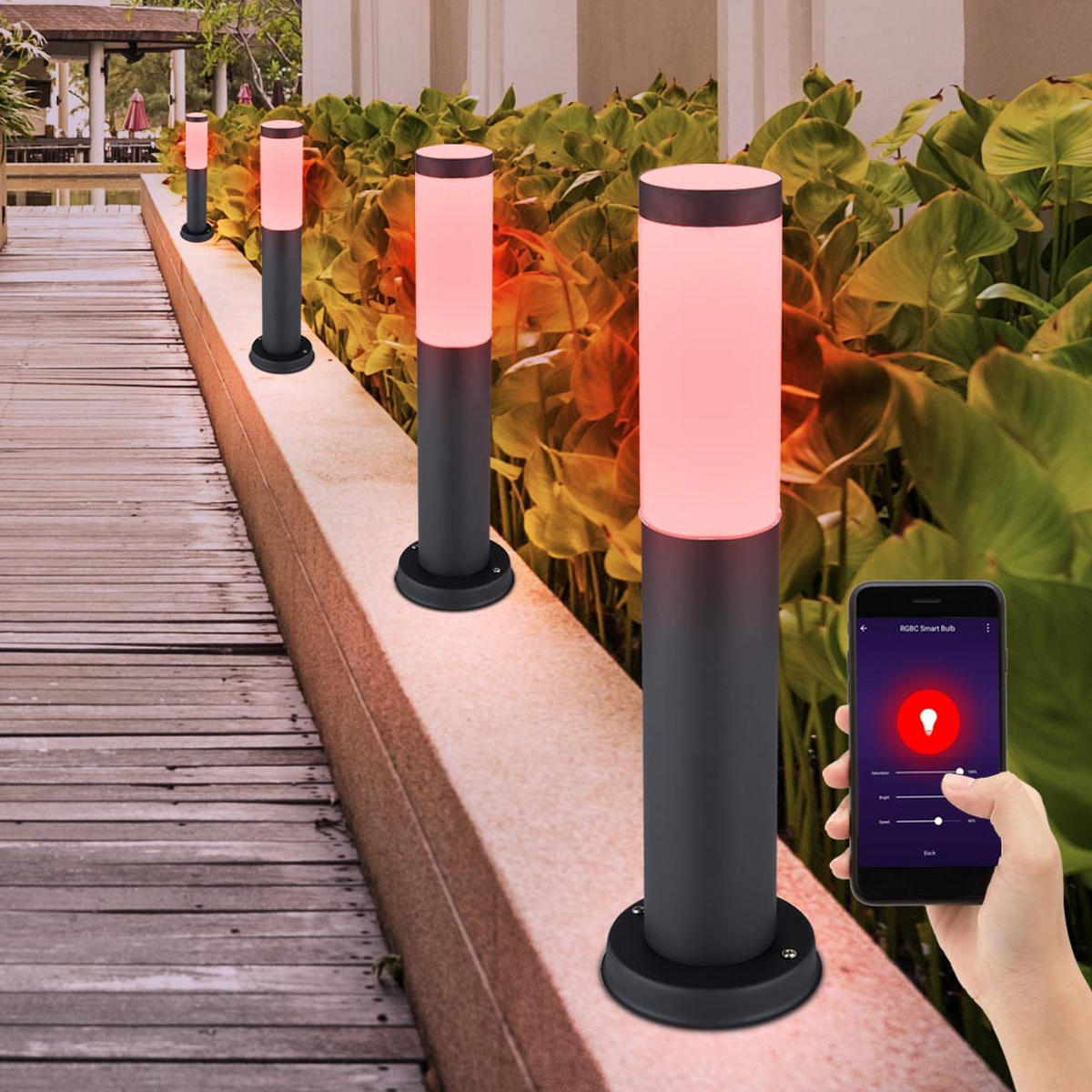 LED AUSSENLEUCHTE BOSTON Anthrazit Edelstahl 4er Set - Anthrazit, Kunststoff (7.6/7.6/45cm)