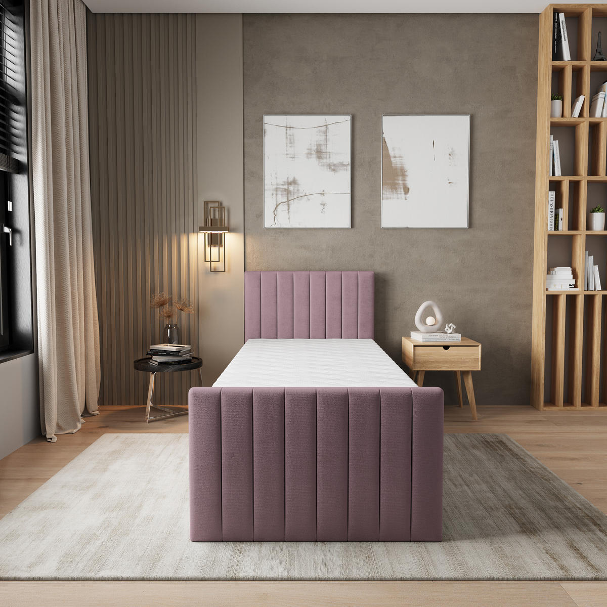 BOXBETT ARION 100 100x200 cm mit Matratze und Topper, H2+H3 - Rosa - Rosa, Holz (100/200cm) - MASSENO