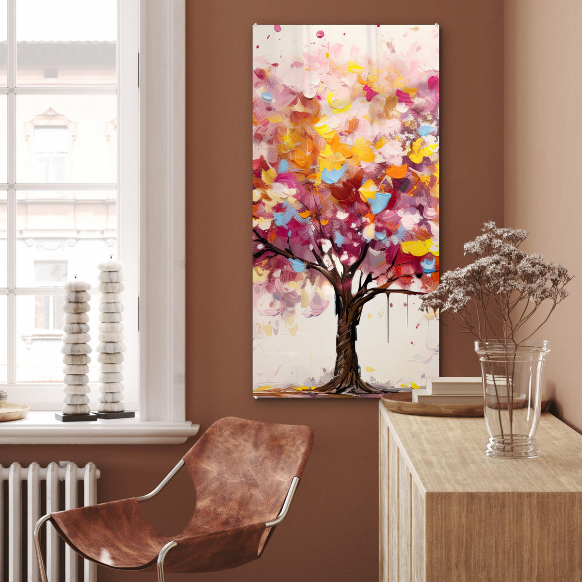 OBRAZ NA AKRYLOVOM SKLE Akvarel - Strom - Umenie - Abstraktné 60x120 cm - viacfarebná, sklo (60/120cm) - MuchoWow