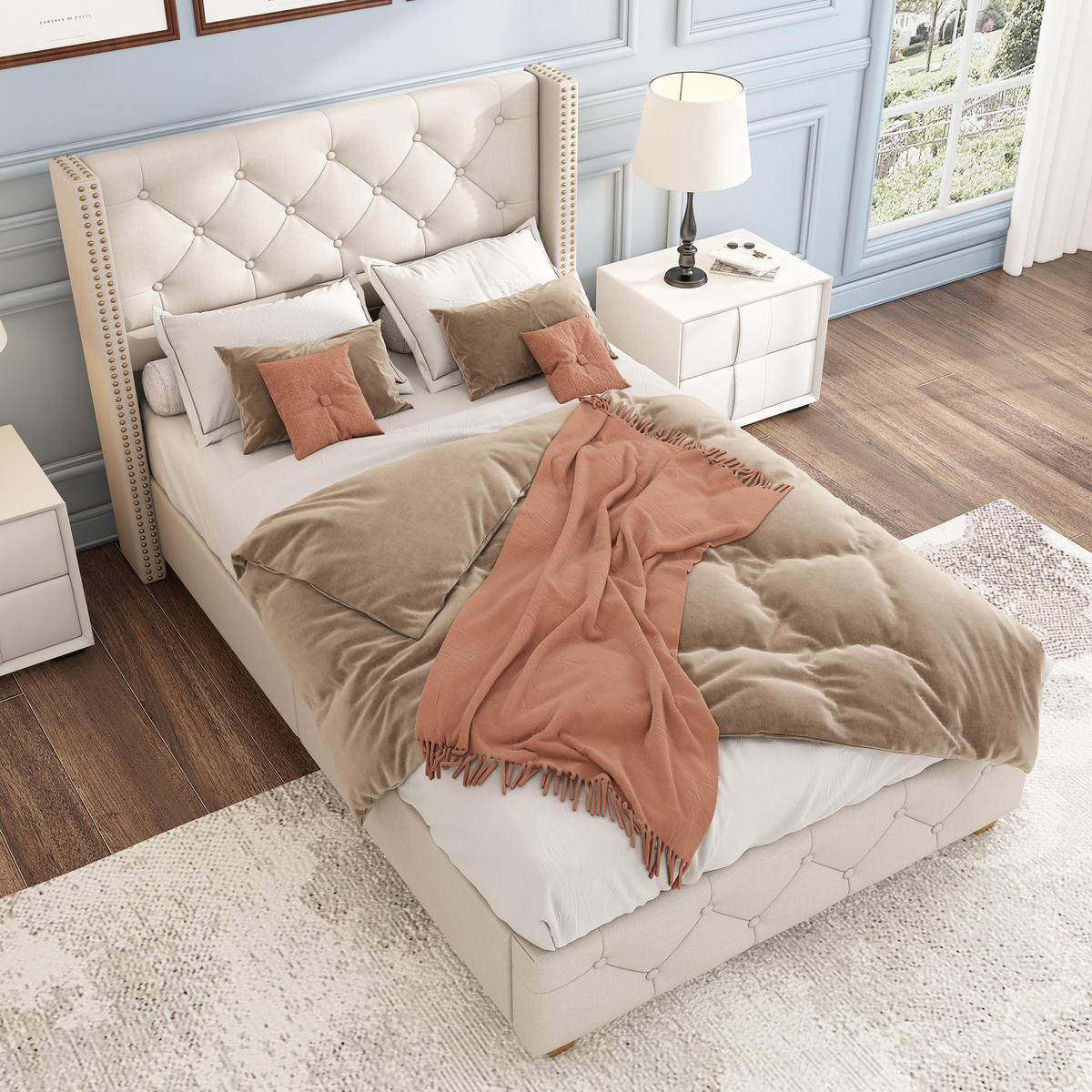 POLSTERBETT 90x200cm Beige Leinen Mit Knopfpolsterung - Beige, Naturmaterialien (90/200cm) - FLIEKS