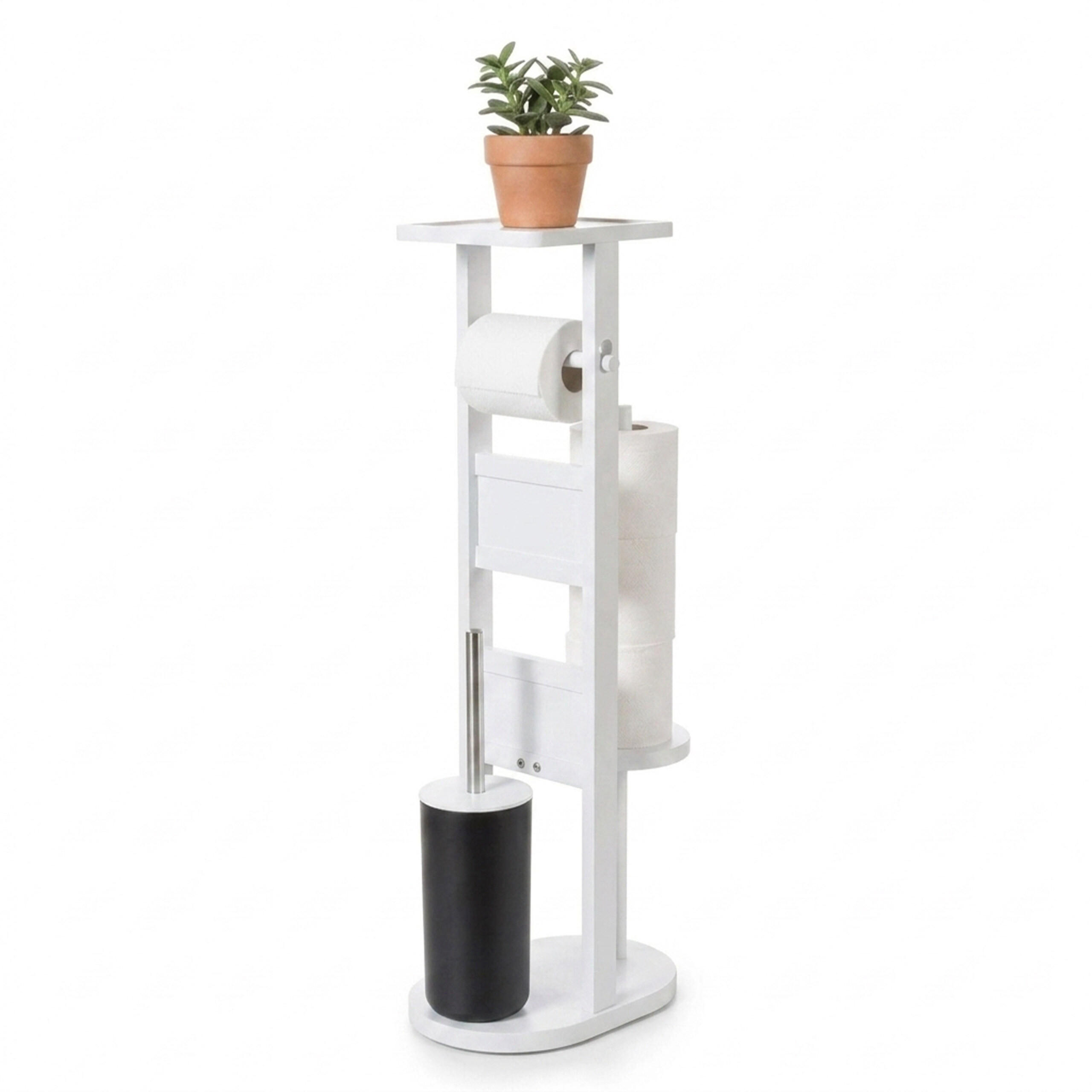 WC-SOUPRAVA bílá bambus s poličkou 80 cm - bílá, dřevo/kompozitní dřevo (30/80/18cm) - Relaxdays
