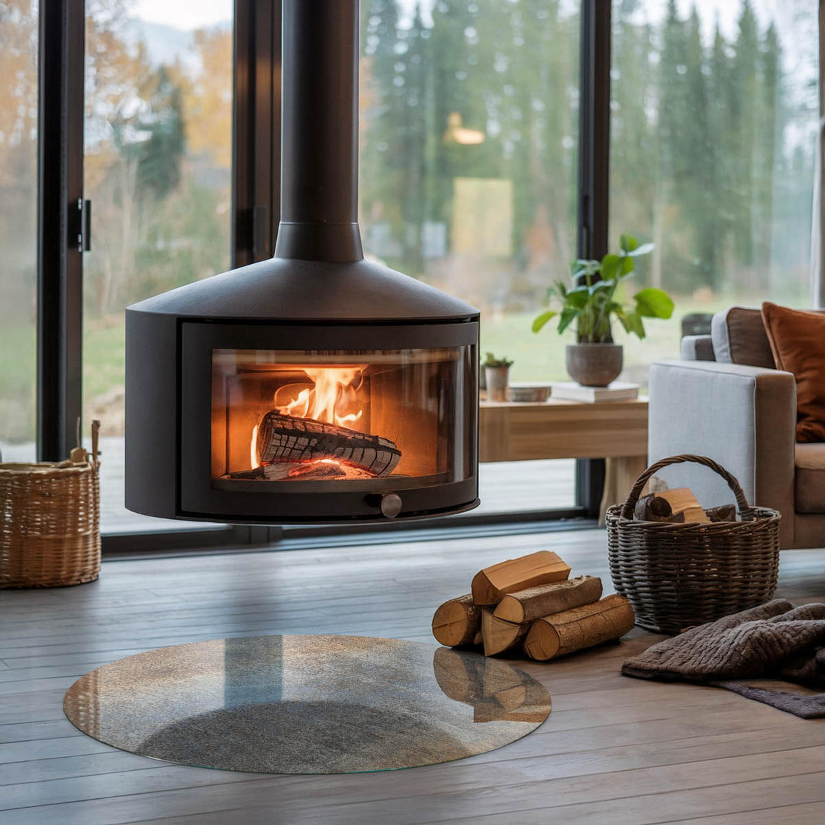 GLASPLATTE für Kamin Ø 80 cm - Braun, Glas (80/80/0.4cm) - TULUP