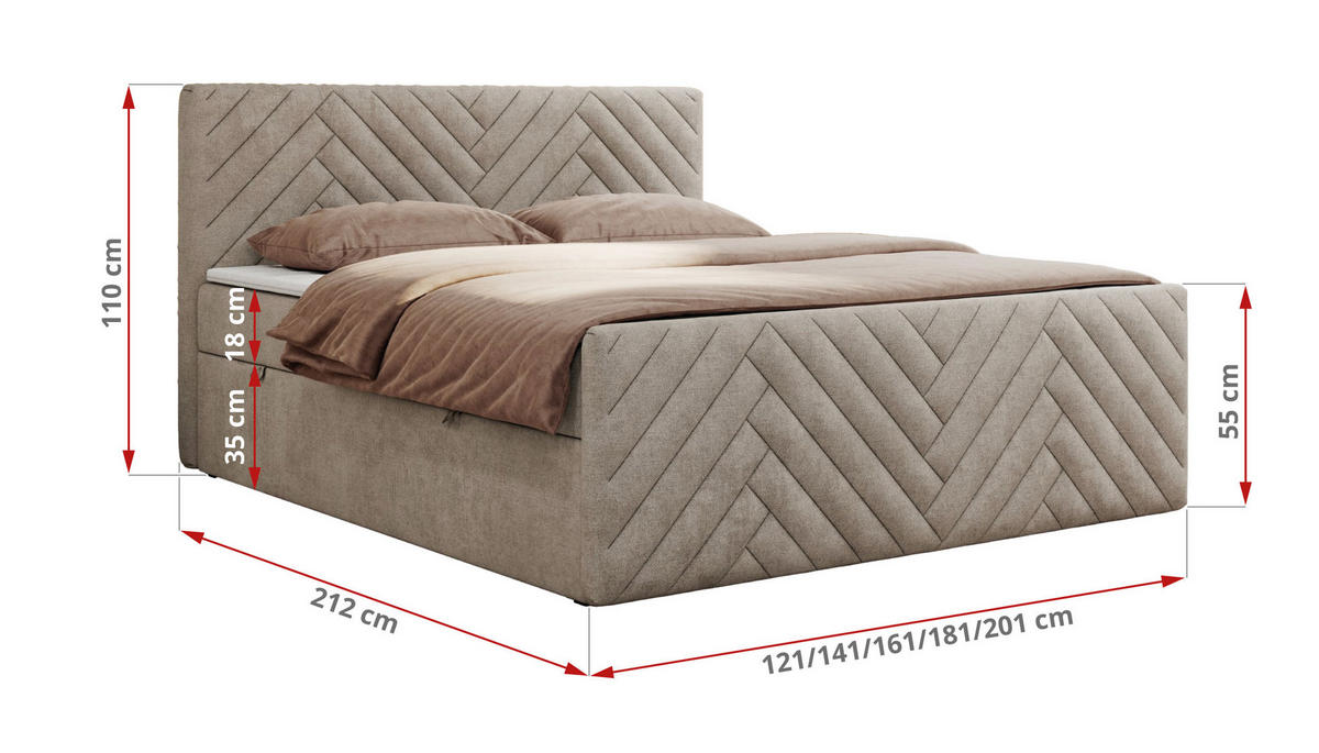 BOXBETT PARIS DUO 180/200 - Beige Struktur - H4 - Beige, Holz/Textil (180/200cm) - MKS