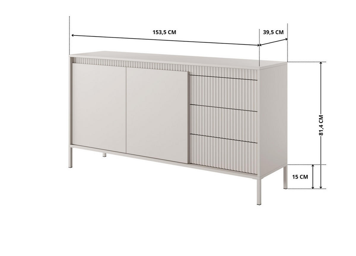 SIDEBOARD Ferrato B 153 cm Beige - mit 2 Türen und 3 geriffelten Schubladen rechts - Beige, Holz/Holzwerkstoff (153/81/39cm) - Ravio