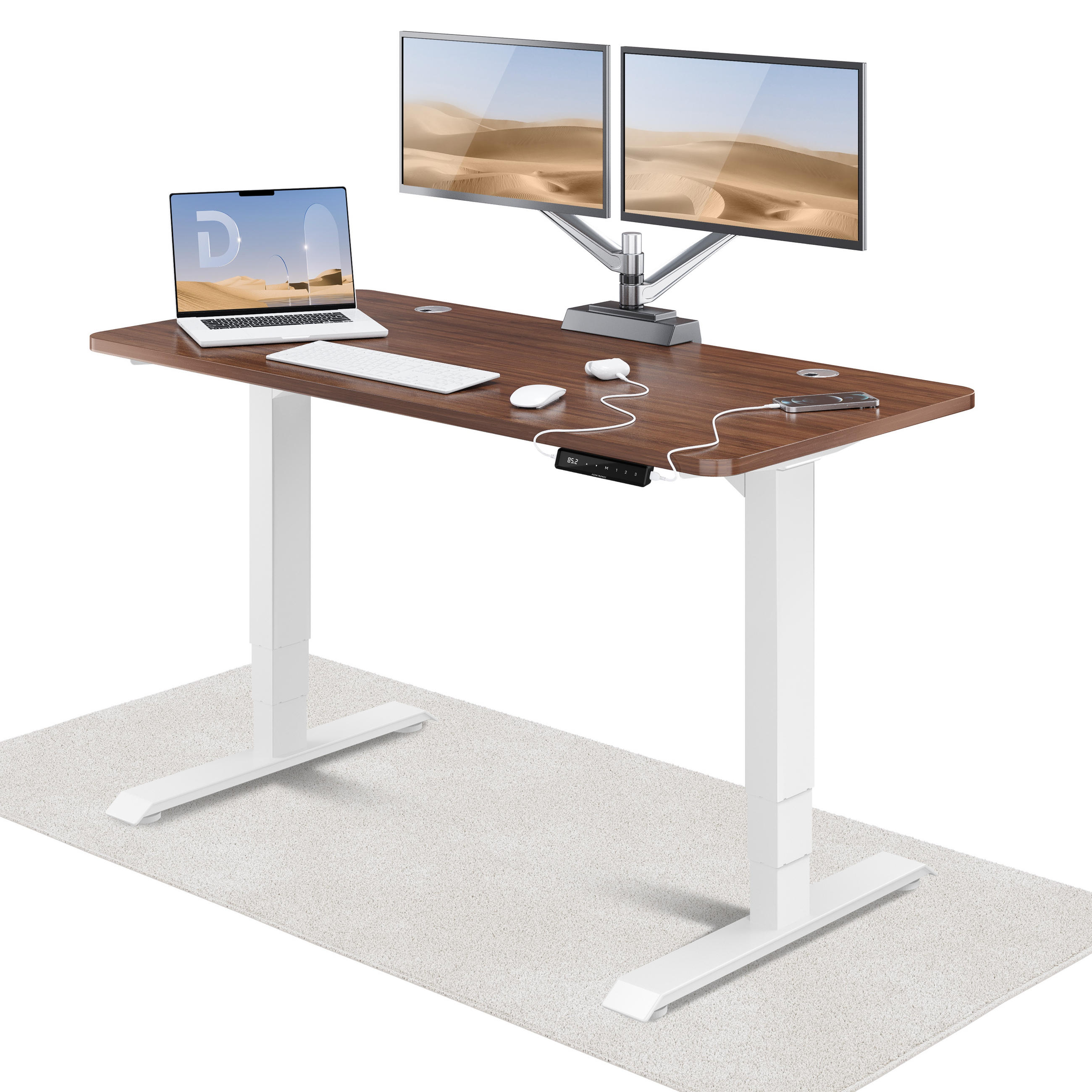 SCHREIBTISCH Elektrisch Höhenverstellbarer HomePro 140x70cm Weiß/Walnuss mit Memory-Funktion, Anti-Kollisions Technologie - Walnussfarben/Weiß, Holzwerkstoff (70/140/62cm) - Desktronic