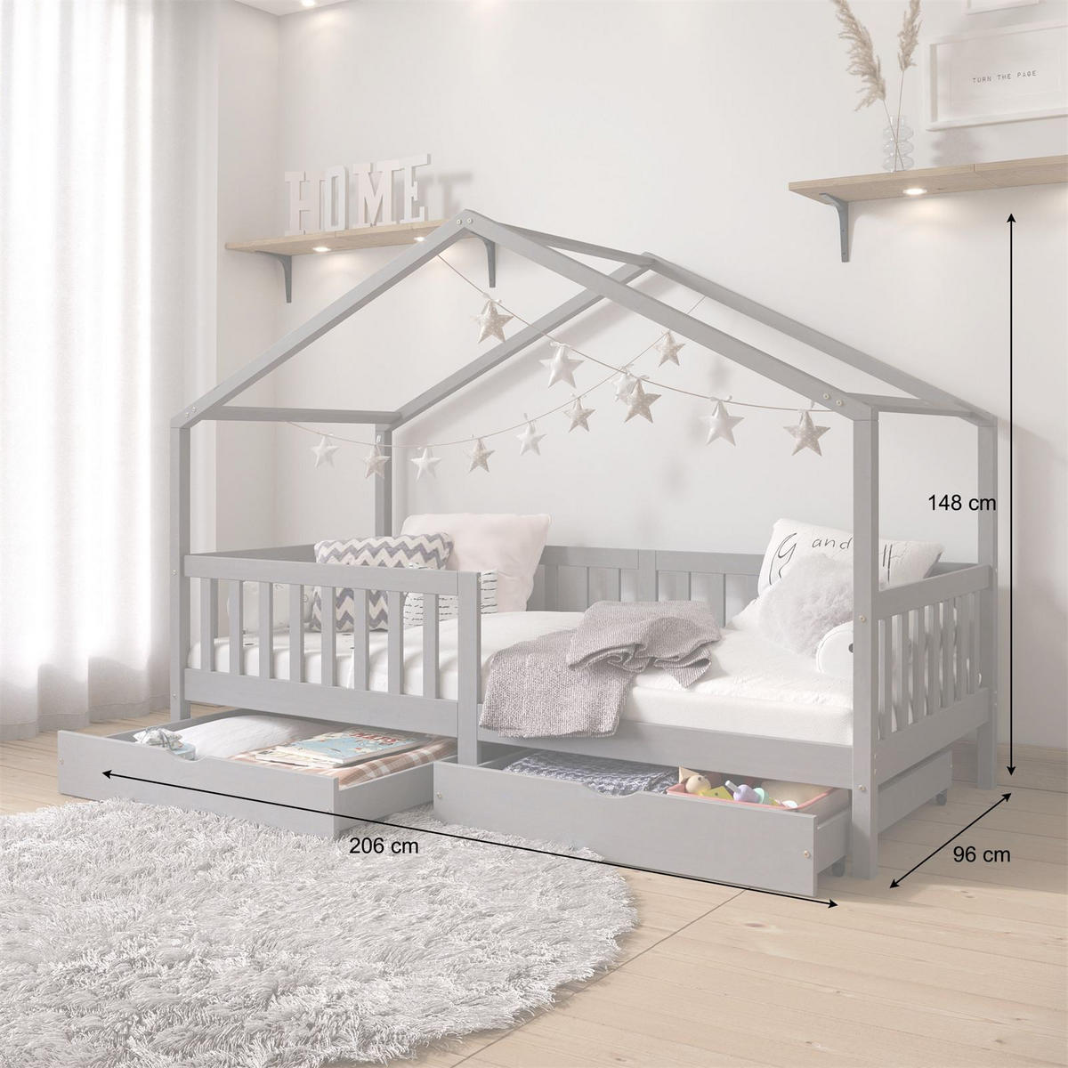 HAUSBETT ELEA 90X200 CM - Grau, Holz (96/148/206cm) - IDIMEX