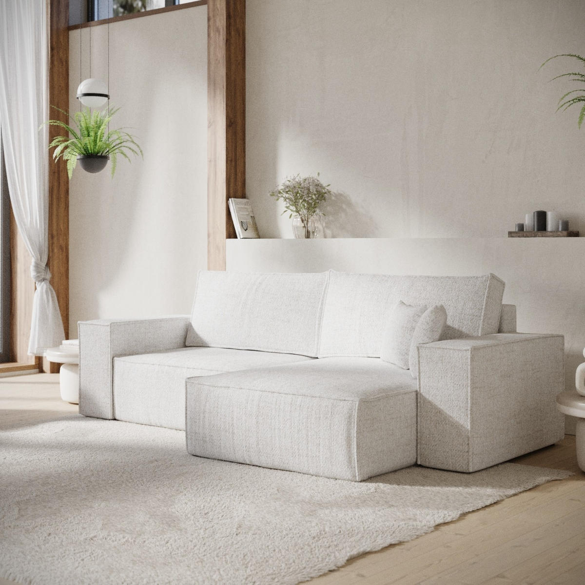 ECKSOFA CAVO mit Schlaffunktion Creme im Neve Stoff - Creme/Schwarz, Holz/Holzwerkstoff (255/148cm) - AltaBeds