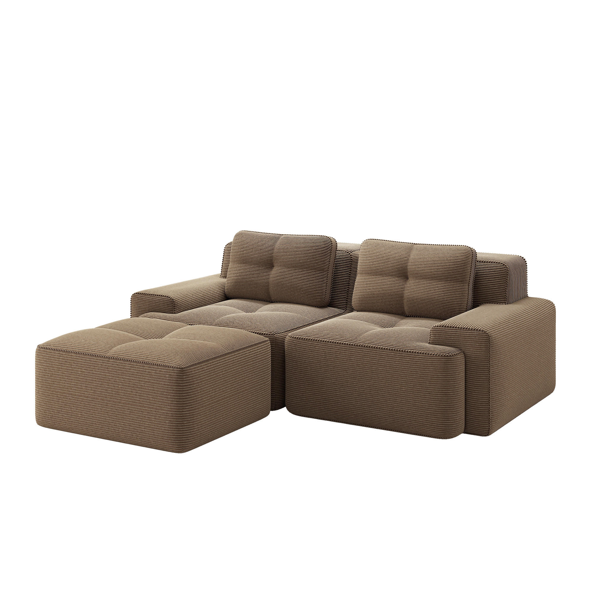 ECKSOFA Cord Braun mit Ottomane - Braun, Textil (204/177cm) - WISHDOR