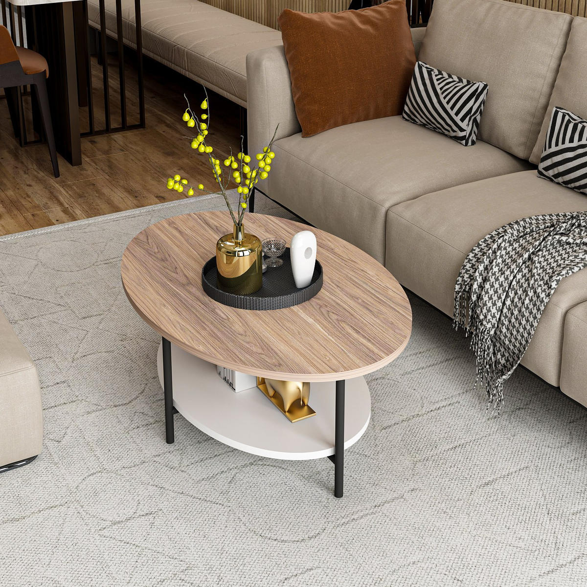 COUCHTISCH Elis Eiche/Weiß - Eichefarben/Weiß, Holzwerkstoff (60/90/36cm) - Habitat Garten