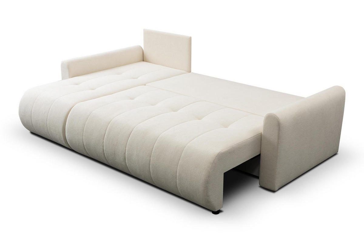 ECKSOFA Sprento Ecru, aus Boucle-Stoff, mit Schlaffunktion und Bettzeugfach - Ecru, Holzwerkstoff/Textil (230/149cm) - Bettso