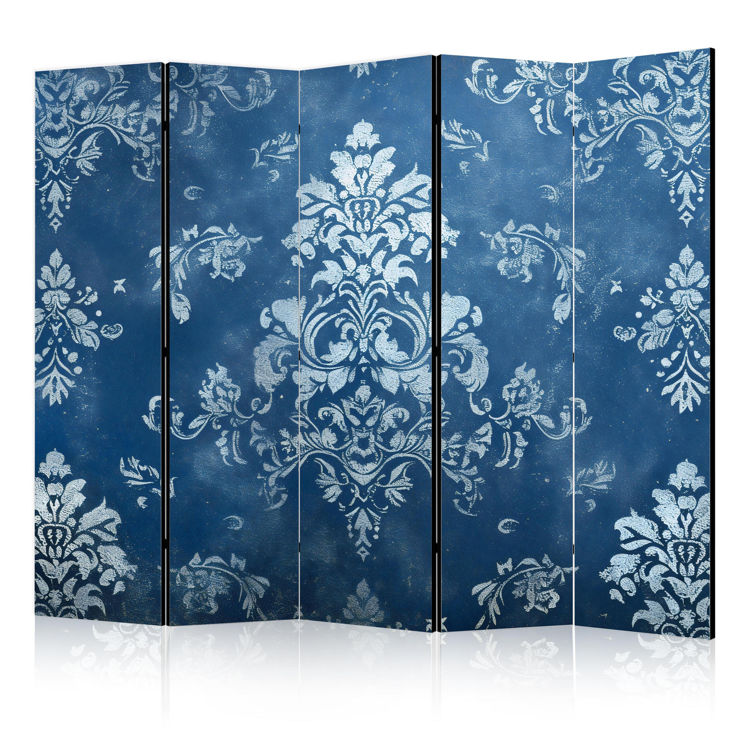 PARAVÁN Akustický 5-dielny 225x172 cm Glamour Ornamenty - modrá, drevo/textil (225/172/3cm) - Muralo