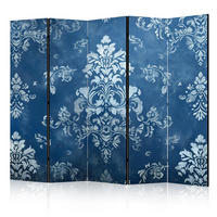 PARAVÁN Akustický 5-dielny 225x172 cm Glamour Ornamenty - modrá, drevo/textil (225/172/3cm) - Muralo