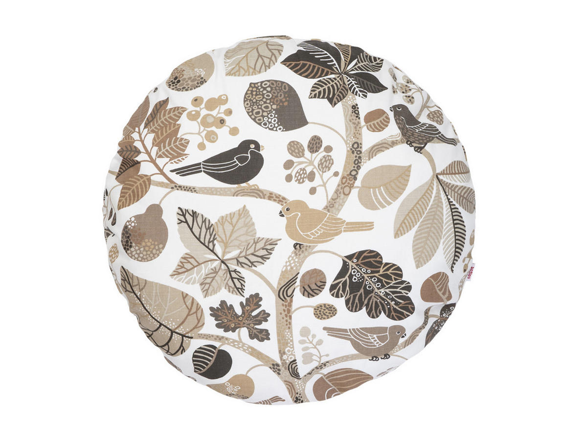 KISSENHÜLLE Rund Zauberwald elfenbein-taupe Baumwolle 60 cm Ø - Taupe/Ecru, Textil (60/60cm) - beties Heimtextil