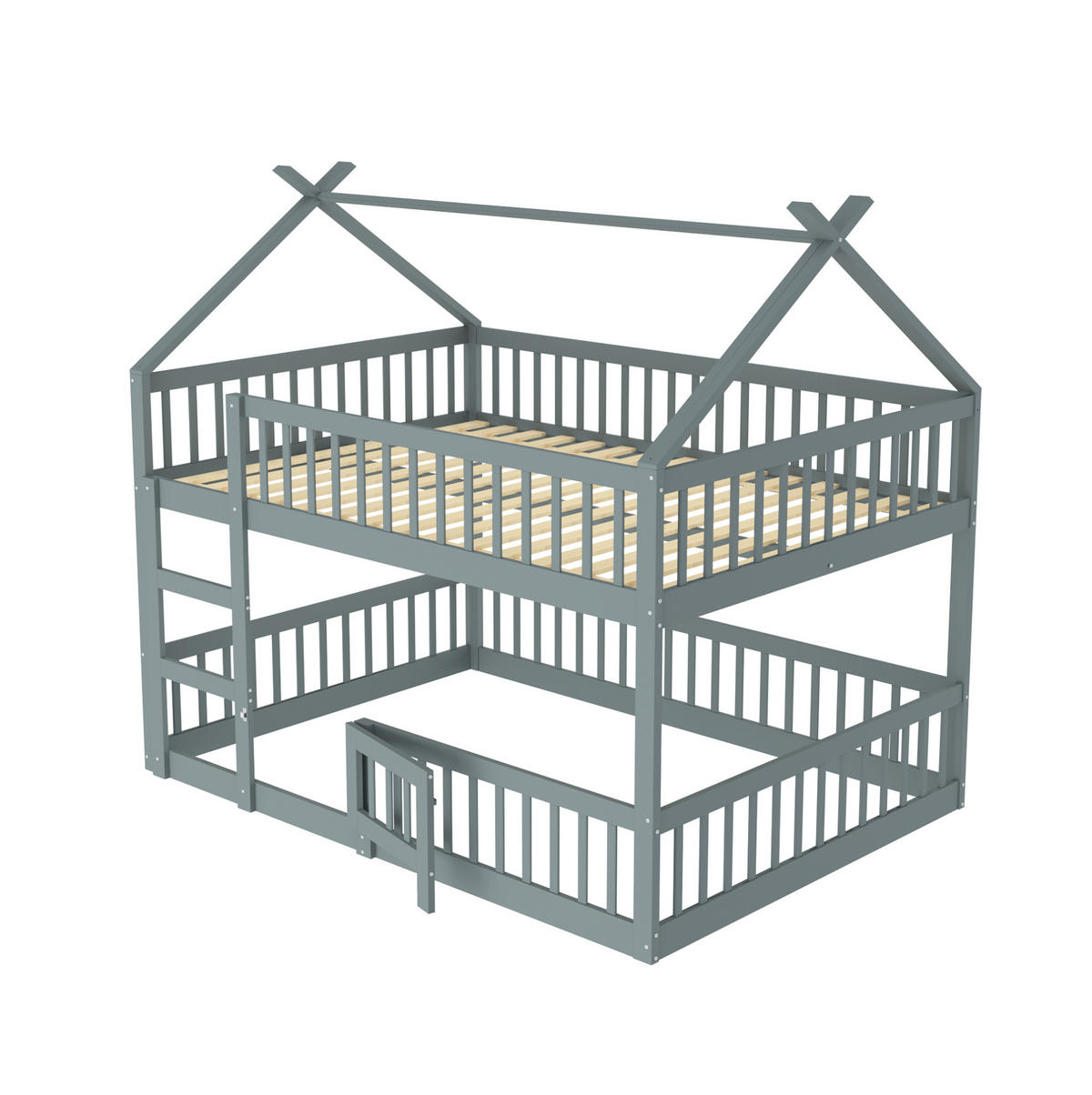 HAUSBETT 140/200 cm aus Massivholz mit Treppe in Grau - Grau, Holz (140/200cm) - BEAOK