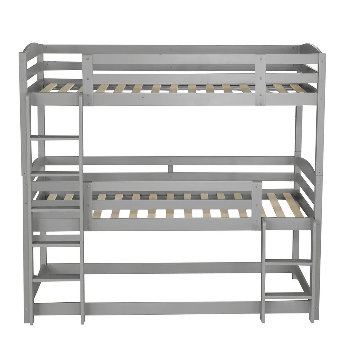 ETAGENBETT 90/200 cm aus Kiefernholz in Grau – 3 Schlafplätze, umbaubar - Grau, Holz - BEAOK
