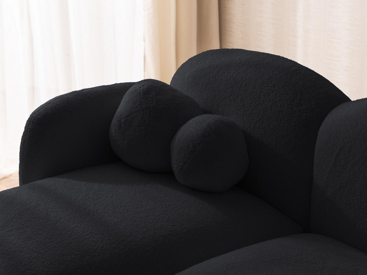 ECKSOFA Nuvola mit abgerundetem Design Schwarz Bouclé-Stoff - Ottomane Links - Schwarz, Holz/Kunststoff (190/146cm) - S-Style Möbel