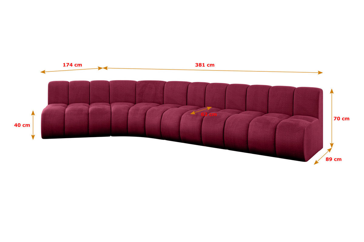 ECKSOFA modulares Sofa Montra-L2 - 381x174x70 cm Bordeauxrot - Bordeaux, Holzwerkstoff/Textil (381/174cm) - ALTDECOR