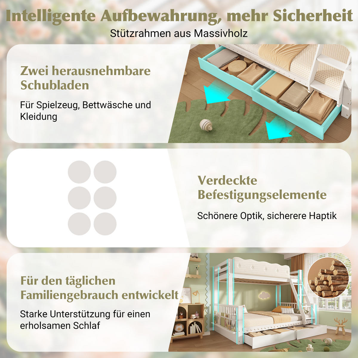 ETAGENBETT 90/200 cm & 140/200 cm in Weiß mit Schubladen und Zeitschriftenständer - Weiß, Holz/Holzwerkstoff (140/200cm) - CHICFURN