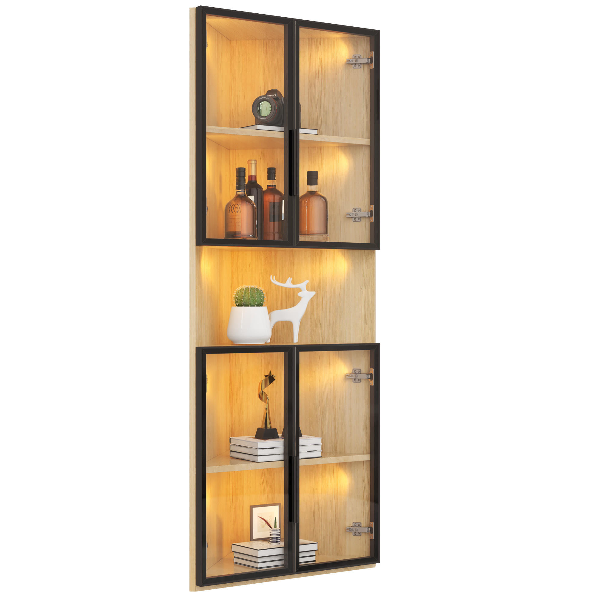 ROHOVÁ vitrína z MDF 62x32x160 cm dubová s LED osvětlením, tvrzeným sklem a tichým dovíráním - barva dubu, kompozitní dřevo (62/160/32cm) - Modfu